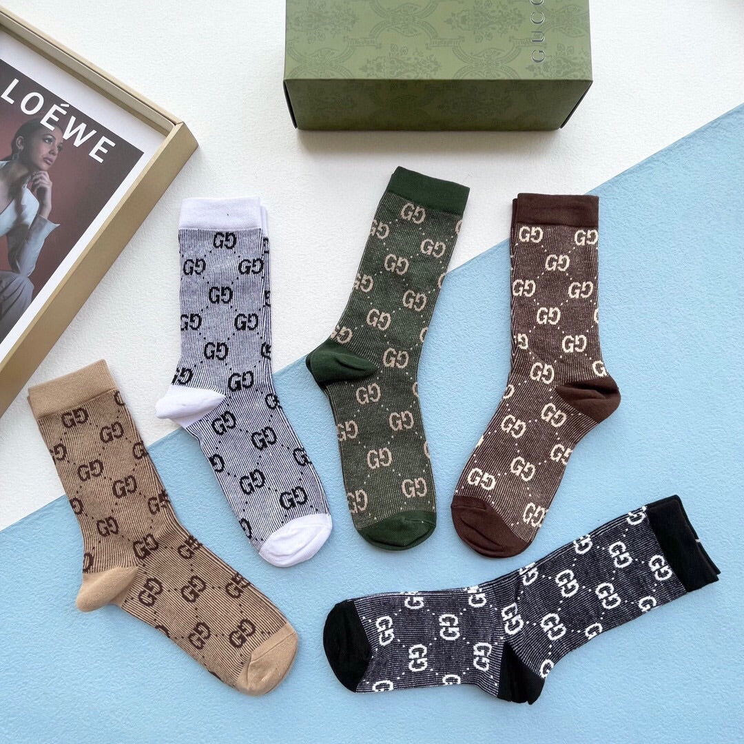 Gucci Monogram Crew Socks - 5-Pair Box