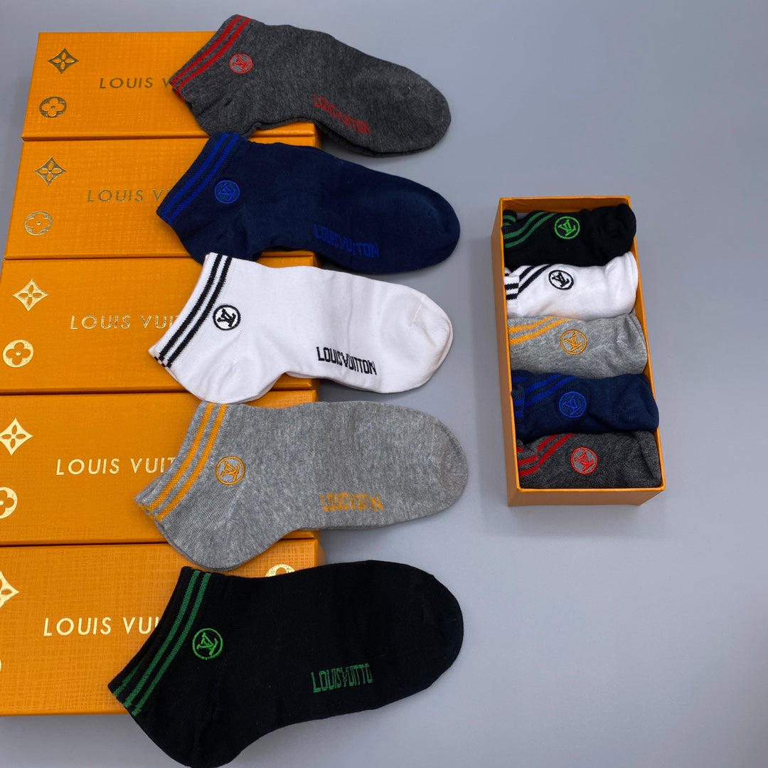 Louis Vuitton Embroidered Initials Ankle Socks - 5-Pair Set