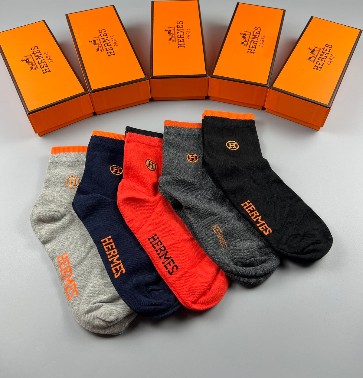 Hermes Cotton Horse And Wordmark Crew Socks - 5-Pair Set