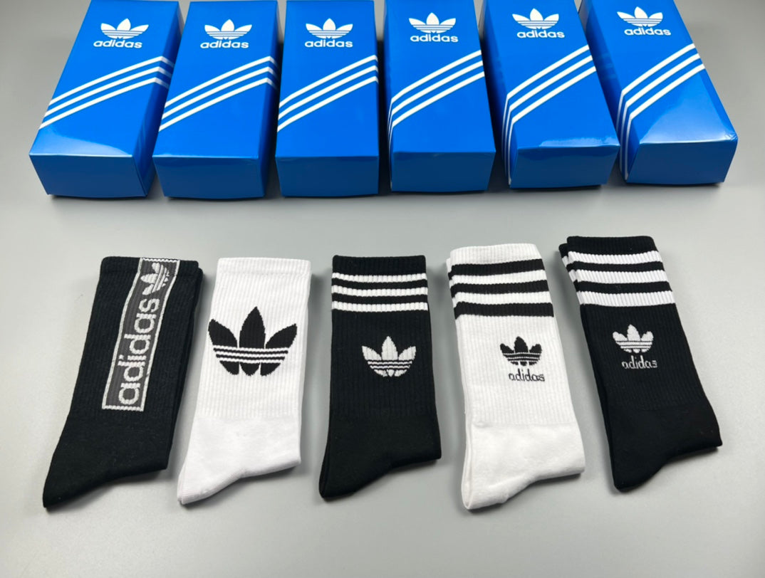 Adidas Cotton Triple-Stripe And Trefoil Ankle Socks - 5-Pair Set