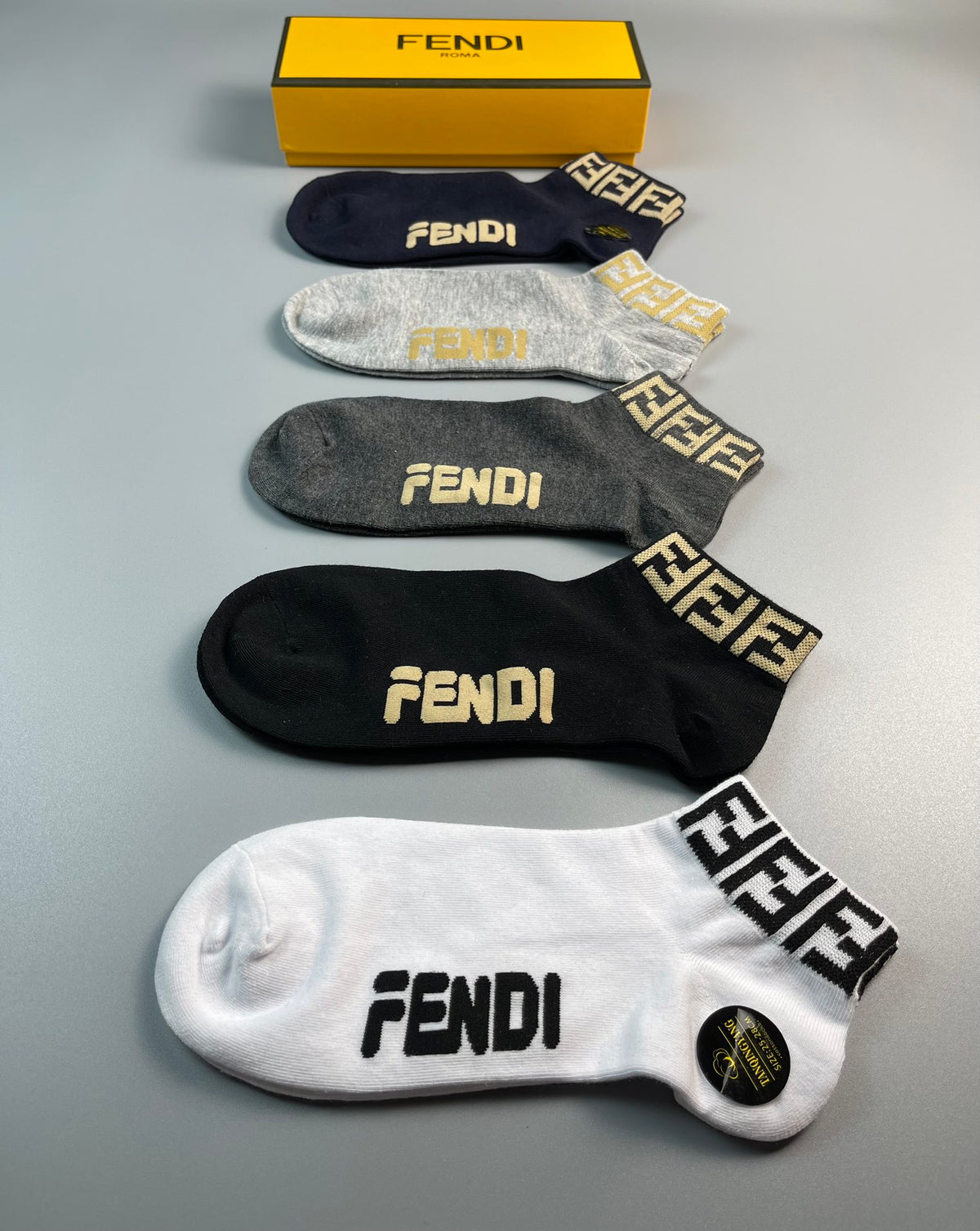 Fendi Wordmark And Letter-Pattern No-Show Socks - 5-Pair Set
