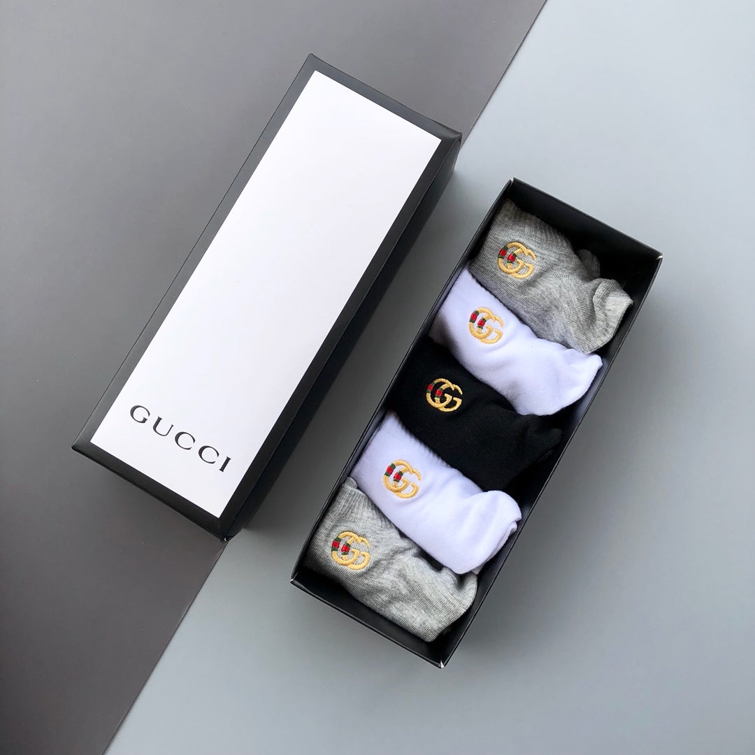 Gucci Cotton blend Striped Bands And Crest Motifs Ankle Socks - 5-Pair Set