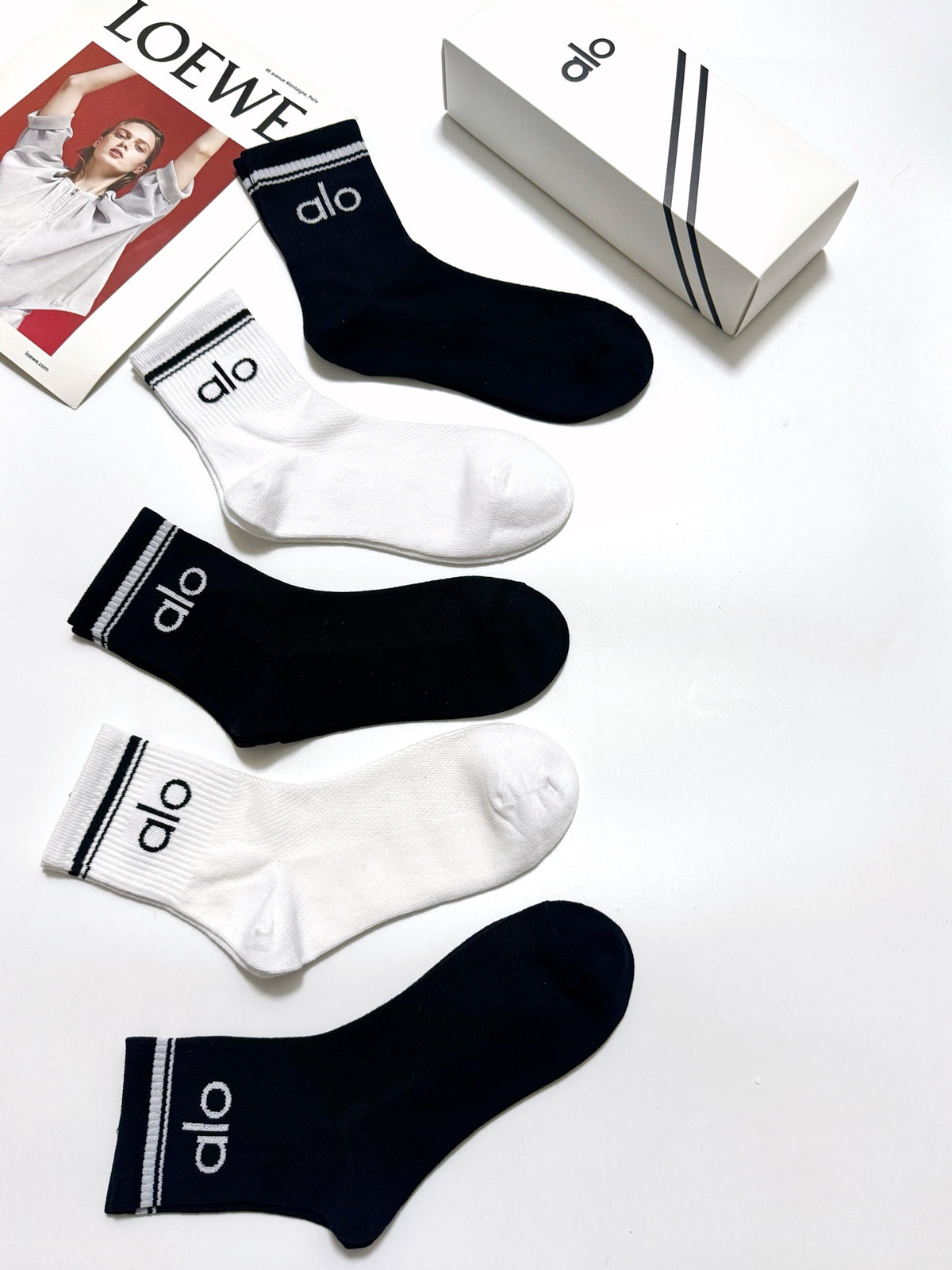 Alo Cotton Classic Letter Branding Crew Socks - 5-Pair Set
