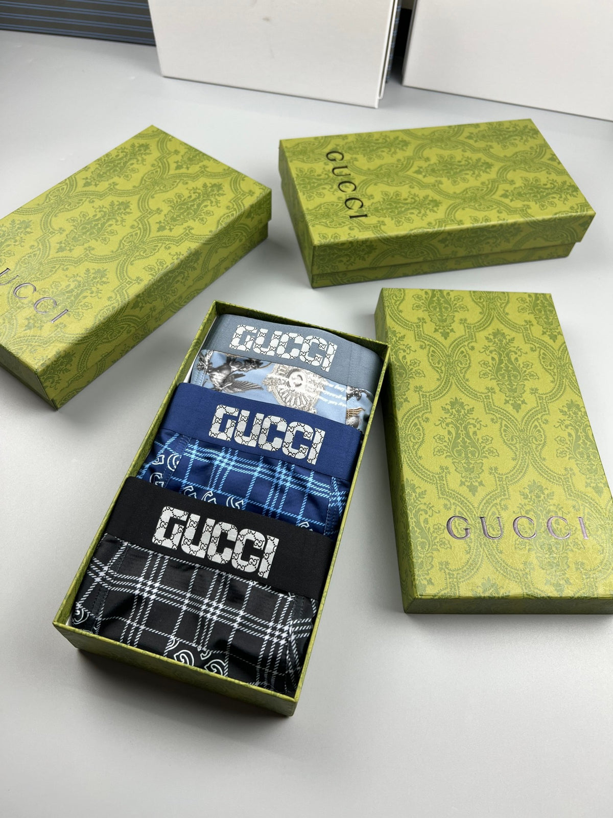 Gucci All-Over Geometric Patterns Men's Boxer Briefs - 3-Piece Box