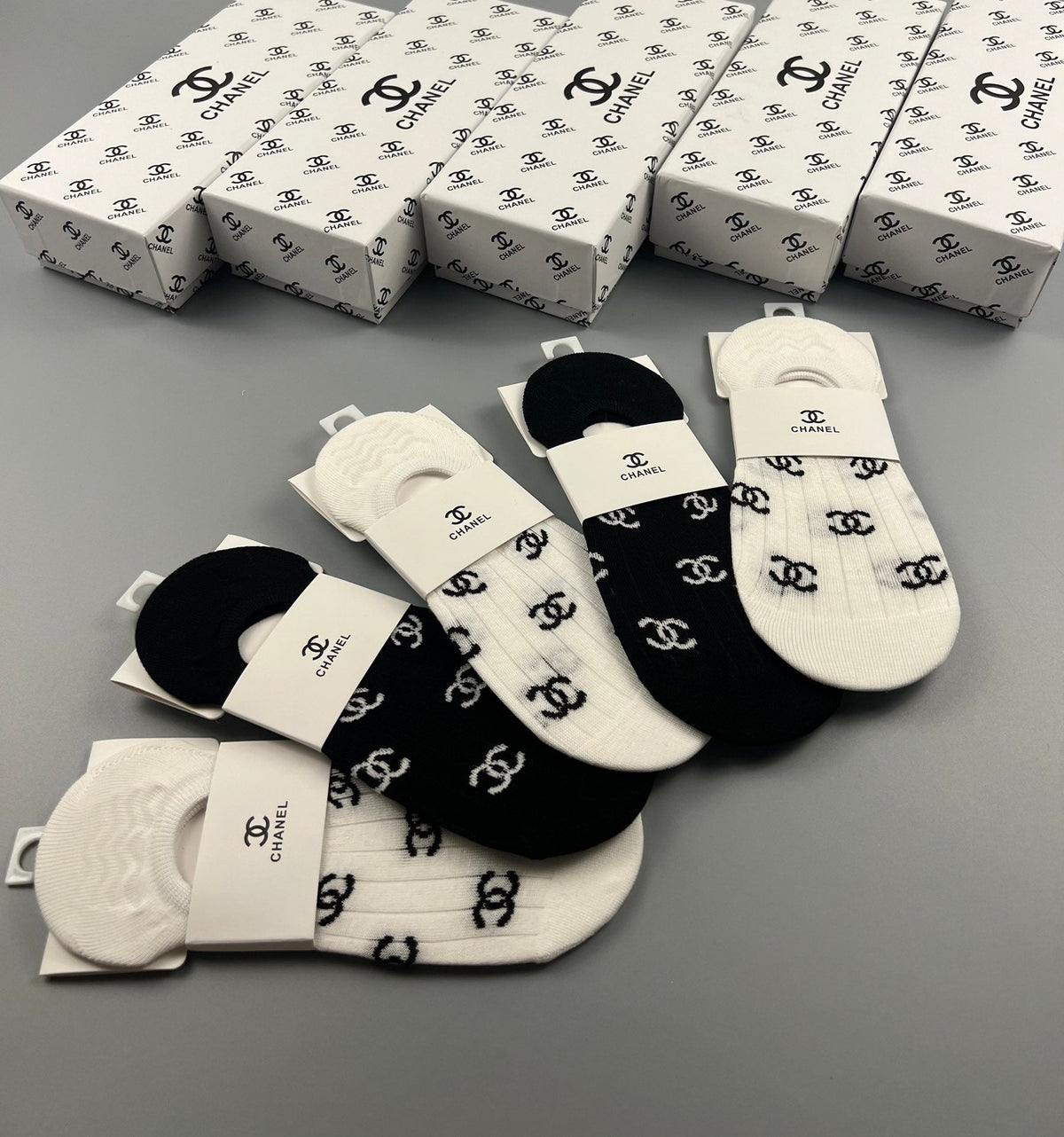 Chanel All-Over Logo No-Show Socks - Box of 5 Pairs