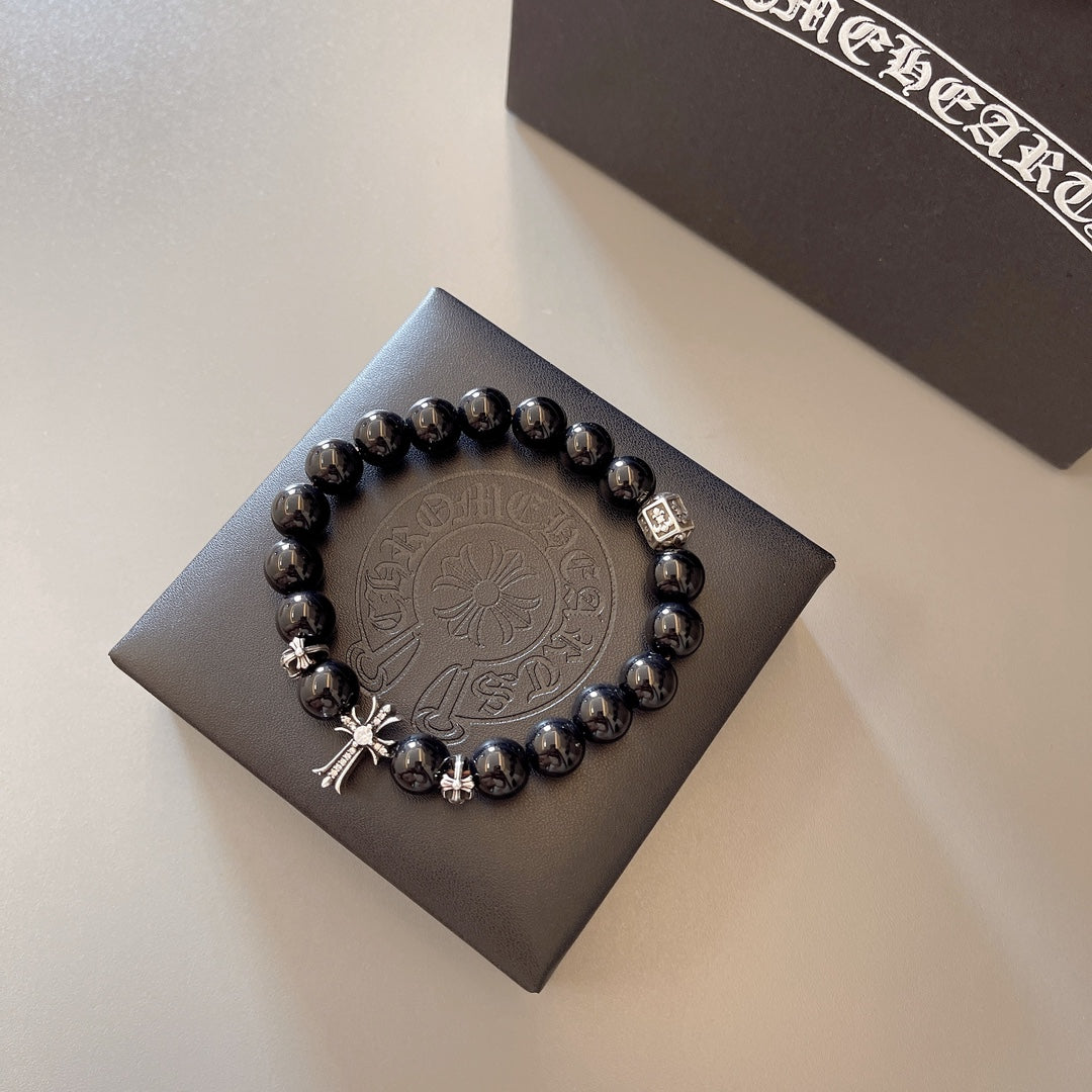Martin Graham beaded bracelet in polished metal-tone – front product view