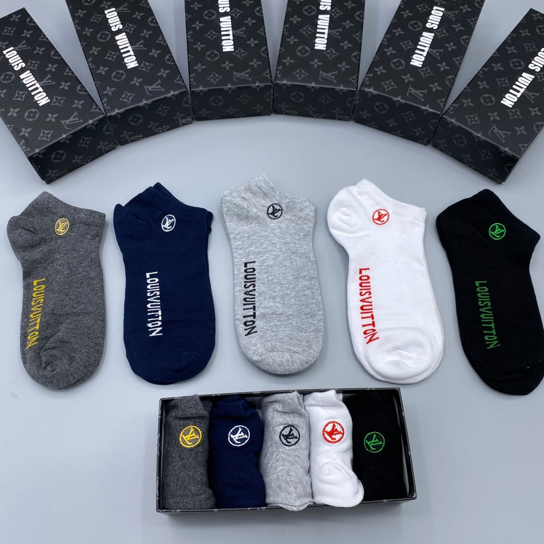 Louis Vuitton Elongated Contrast Wordmarks Ankle Socks - 5-Pair Set