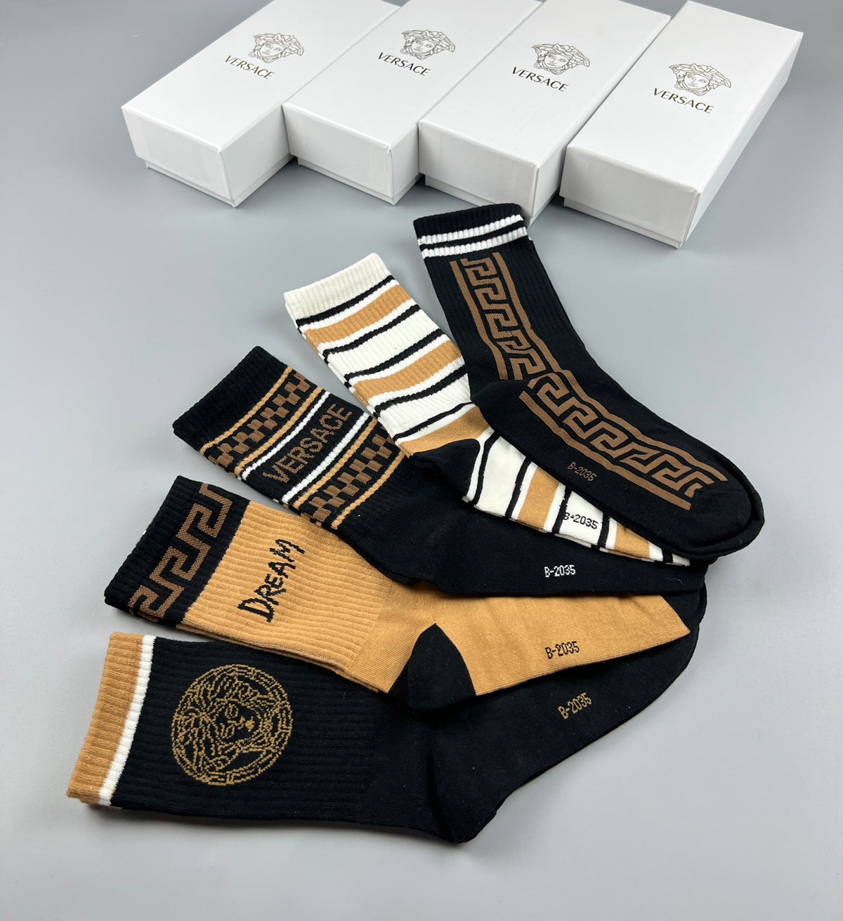 Versace Greek-Key And Medallion Crew Socks - 5-Pair Set