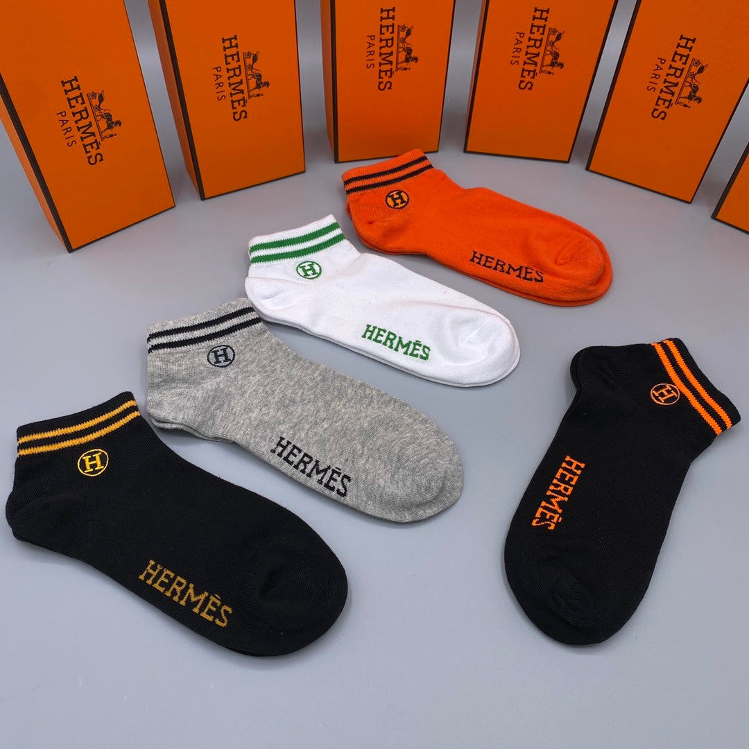 Hermes Heritage Logo Ankle Socks - Box of 5 Pairs