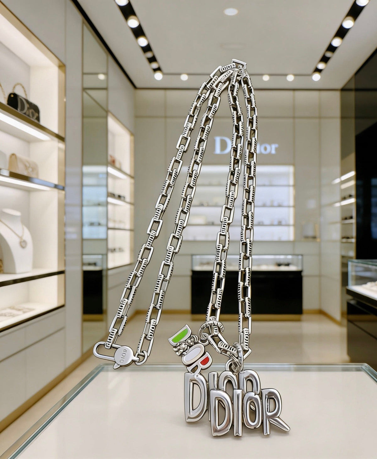 Martin Graham pendant necklace in polished metal-tone – front view