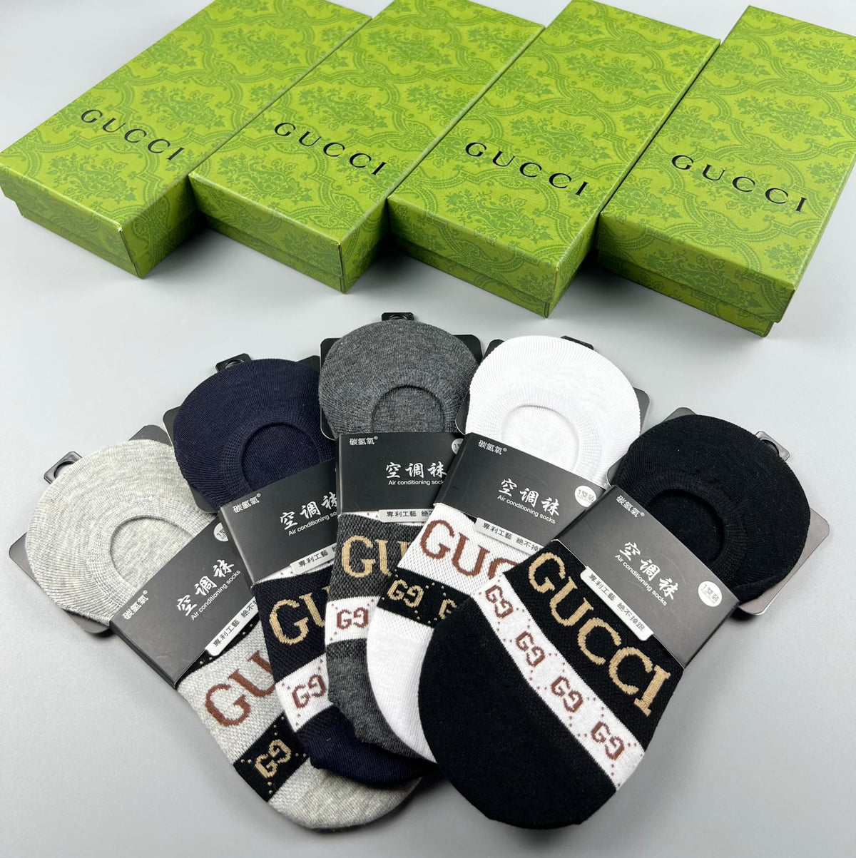 Gucci Cotton Visible Logo, Stripe Or Motif Details No-Show Socks - 5-Pair Set