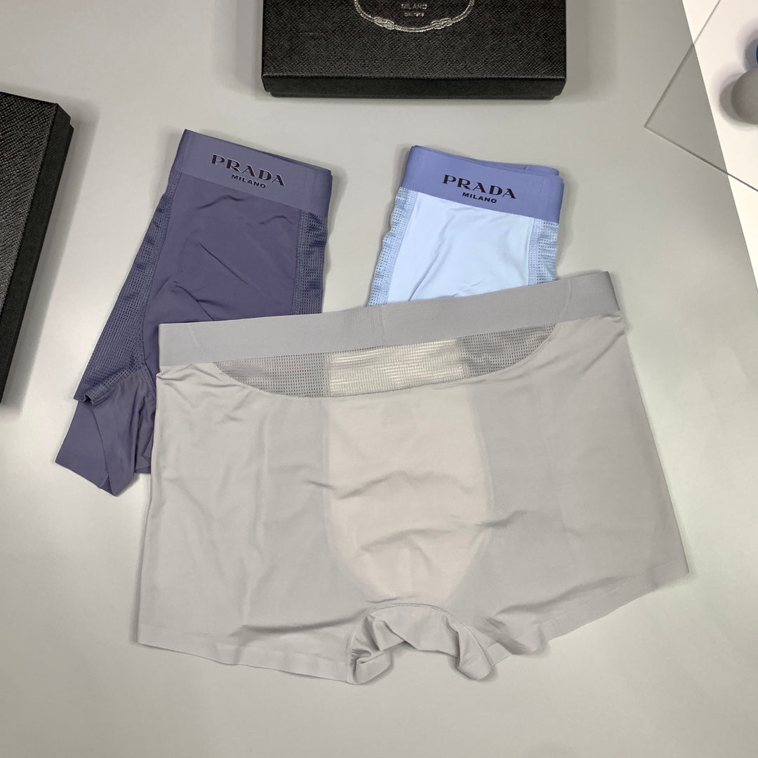 Prada Clean Logo Waistbands And Mesh Panels Men's Boxer Briefs - 3-Piece Box