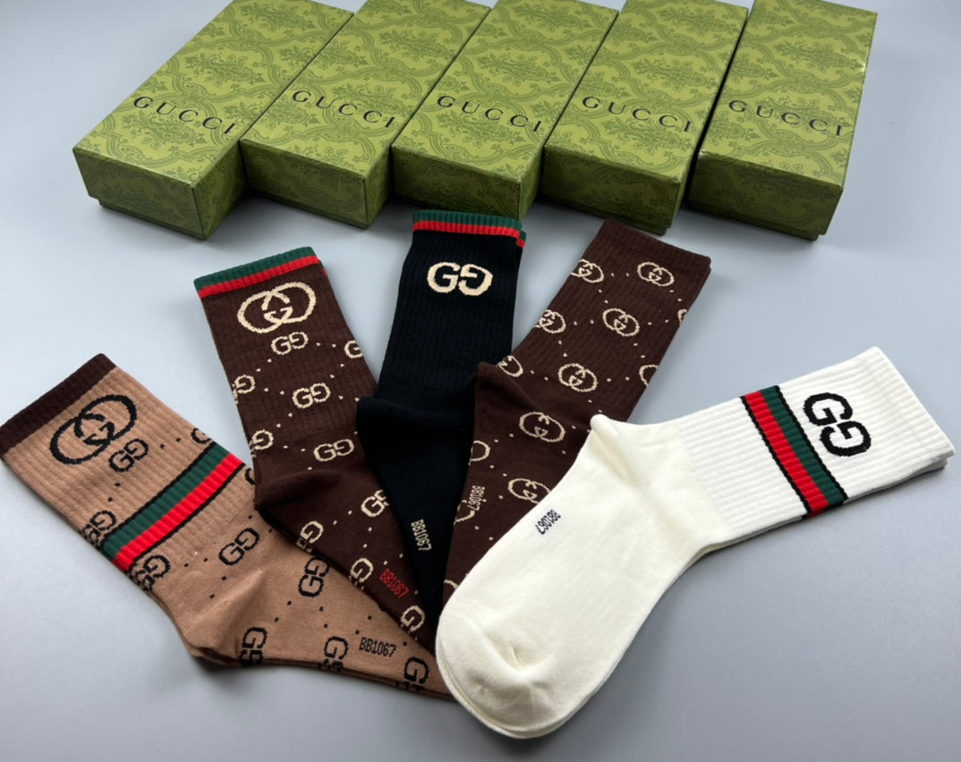 Gucci Cotton Monogram-Style And Stripe Crew Socks - 5-Pair Set
