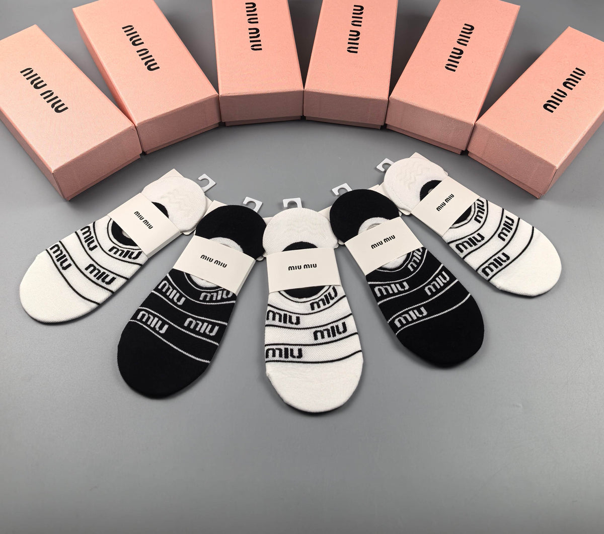 Miu Miu Combed cotton Visible Logo, Stripe Or Motif Details No-Show Socks