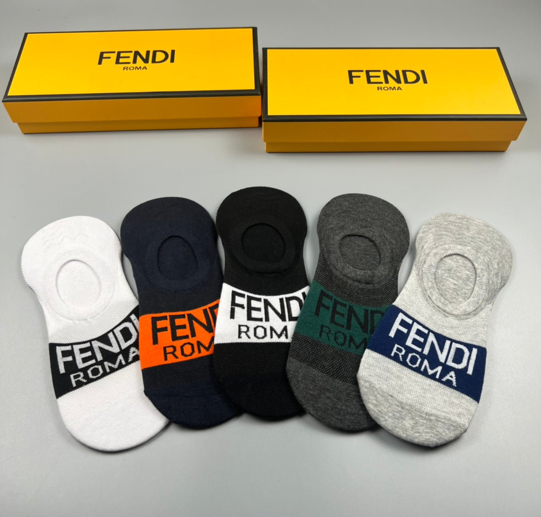 Fendi Cotton Colourful Wordmark Bands No-Show Socks