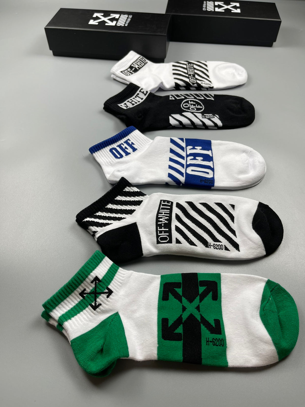 Off-White Diagonal Graphic Ankle Socks - 5-Pair Set