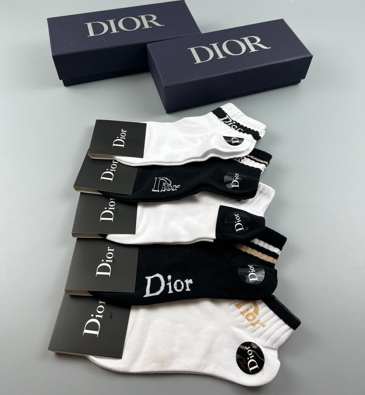 Dior Black-and-White Logo Ankle Socks - Box of 5 Pairs