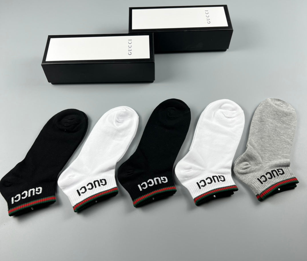 Gucci Red-And-Green Stripe No-Show Socks - 5-Pair Set