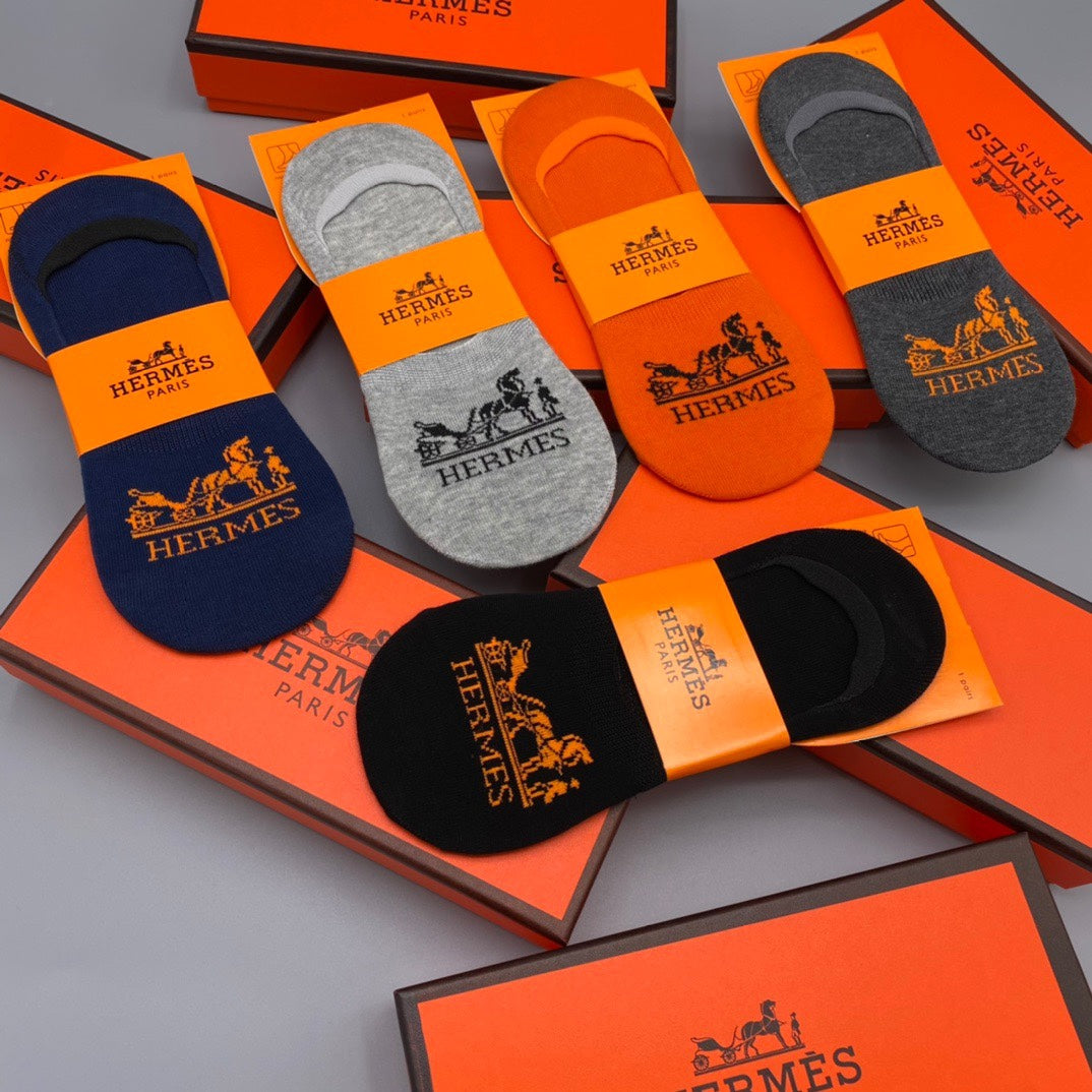 Hermes Logo No-Show No-Show Socks - 5-Pair Box