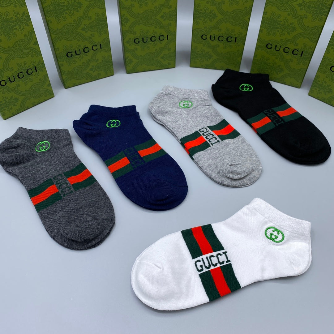 Gucci Red-And-Green Stripe Panels Ankle Socks - 5-Pair Set