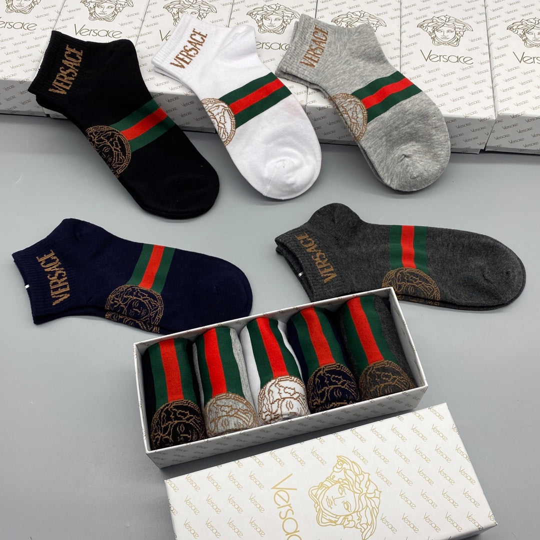 Versace Medusa Stripe Ankle Socks - Box of 5 Pairs