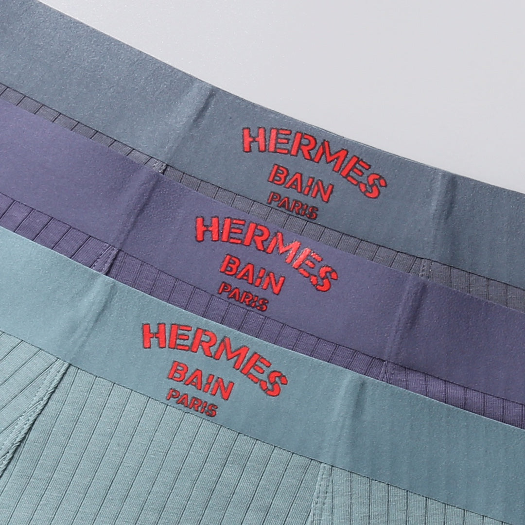 Hermes Contrast Wordmark Waistbands Men's Boxer Briefs - 3-Piece Box