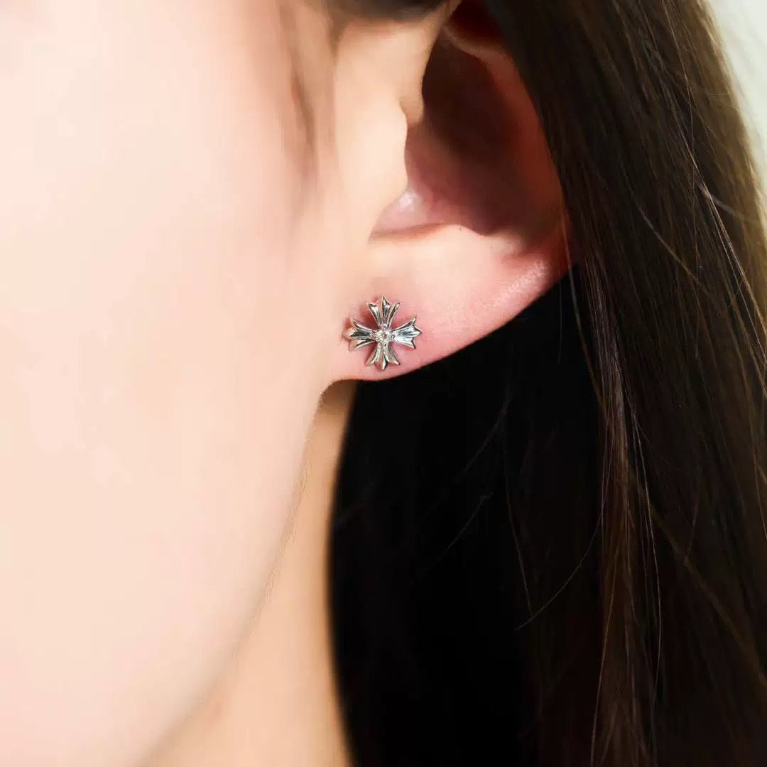 Martin Graham stud earrings in polished metal-tone – front product view