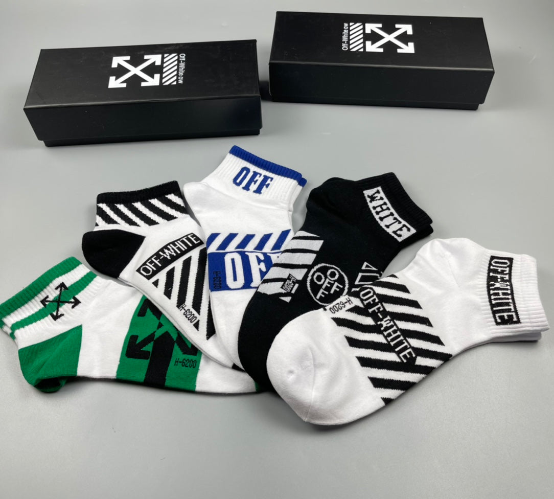 Off-White Diagonal Graphic Ankle Socks - 5-Pair Set