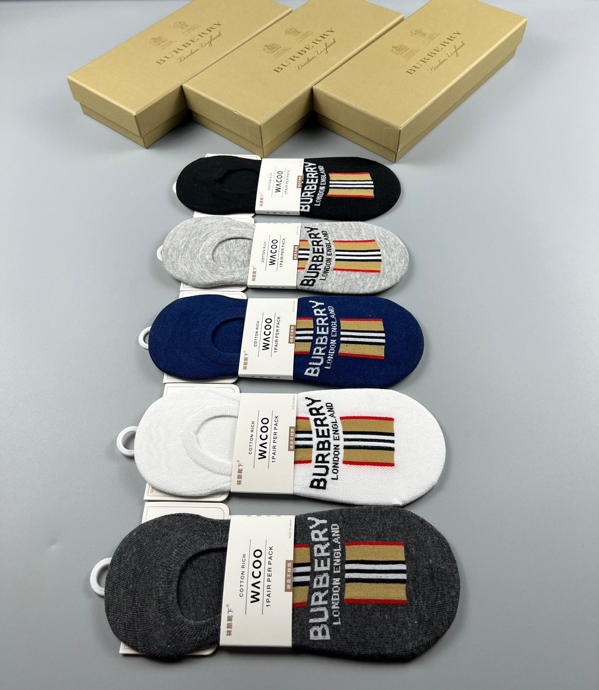 Burberry Cotton No-Show Socks - 5-Pair Set