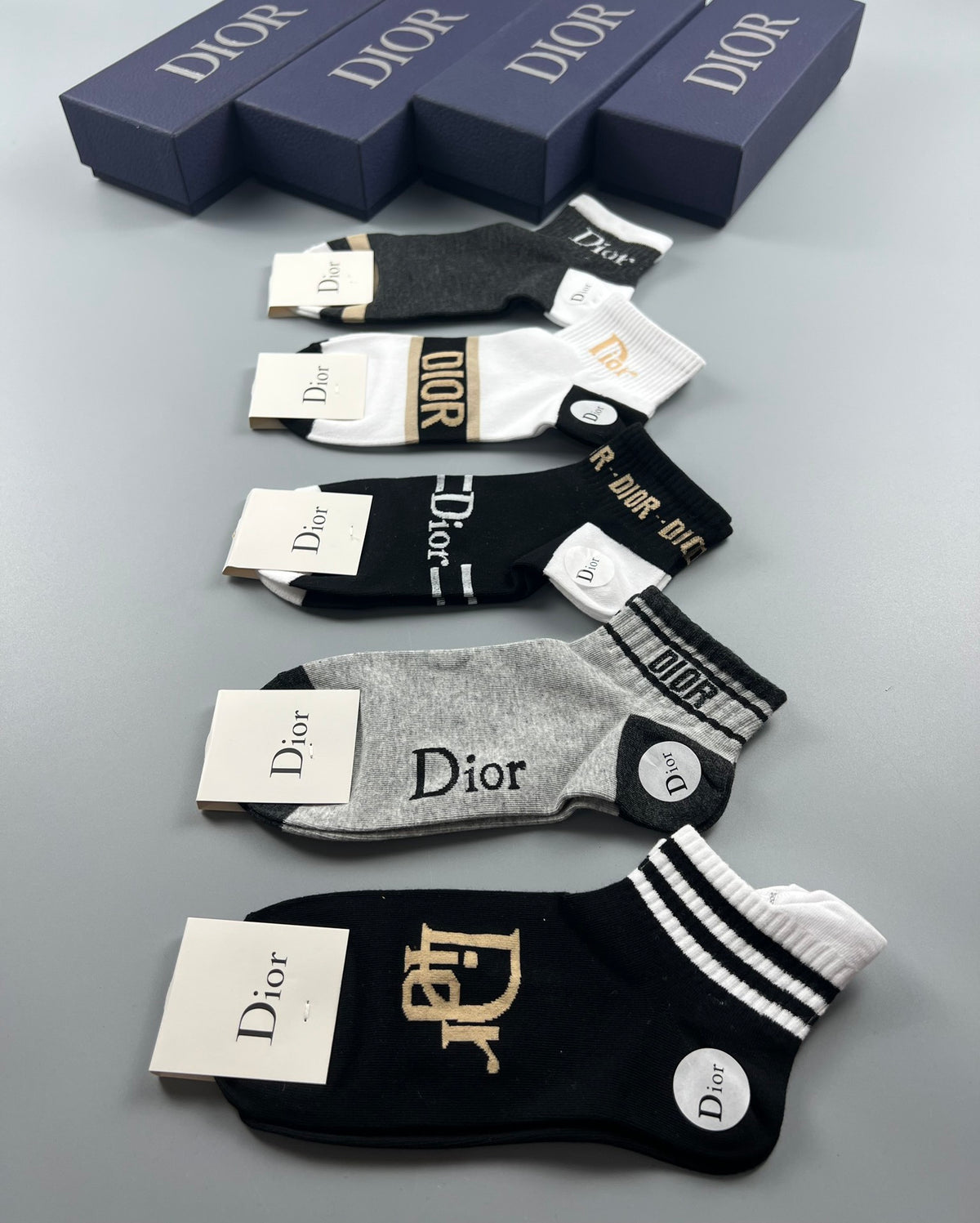 Dior Mixed Wordmark And Stripe Ankle Socks - 5-Pair Set