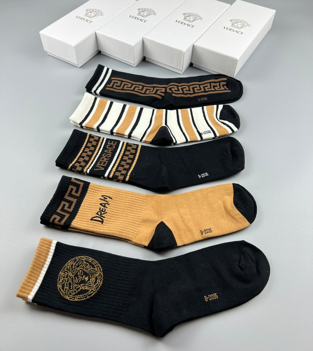 Versace Greek-Key And Medallion Crew Socks - 5-Pair Set