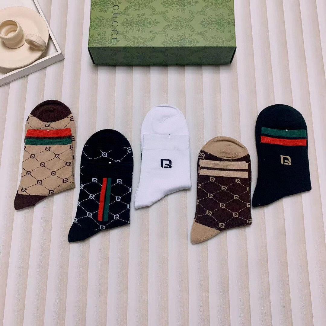 Gucci Monogram Web-Stripe Crew Socks - Box of 5 Pairs