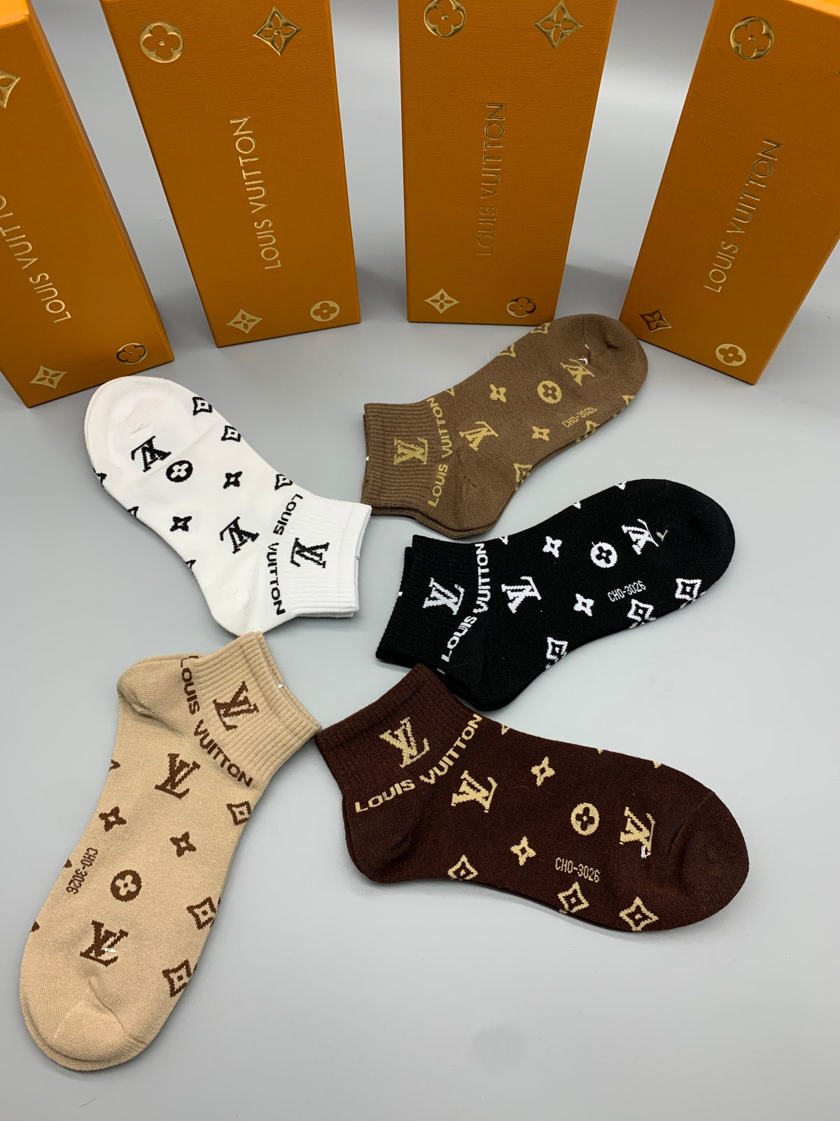 Louis Vuitton Monogram-Style Motifs No-Show Socks