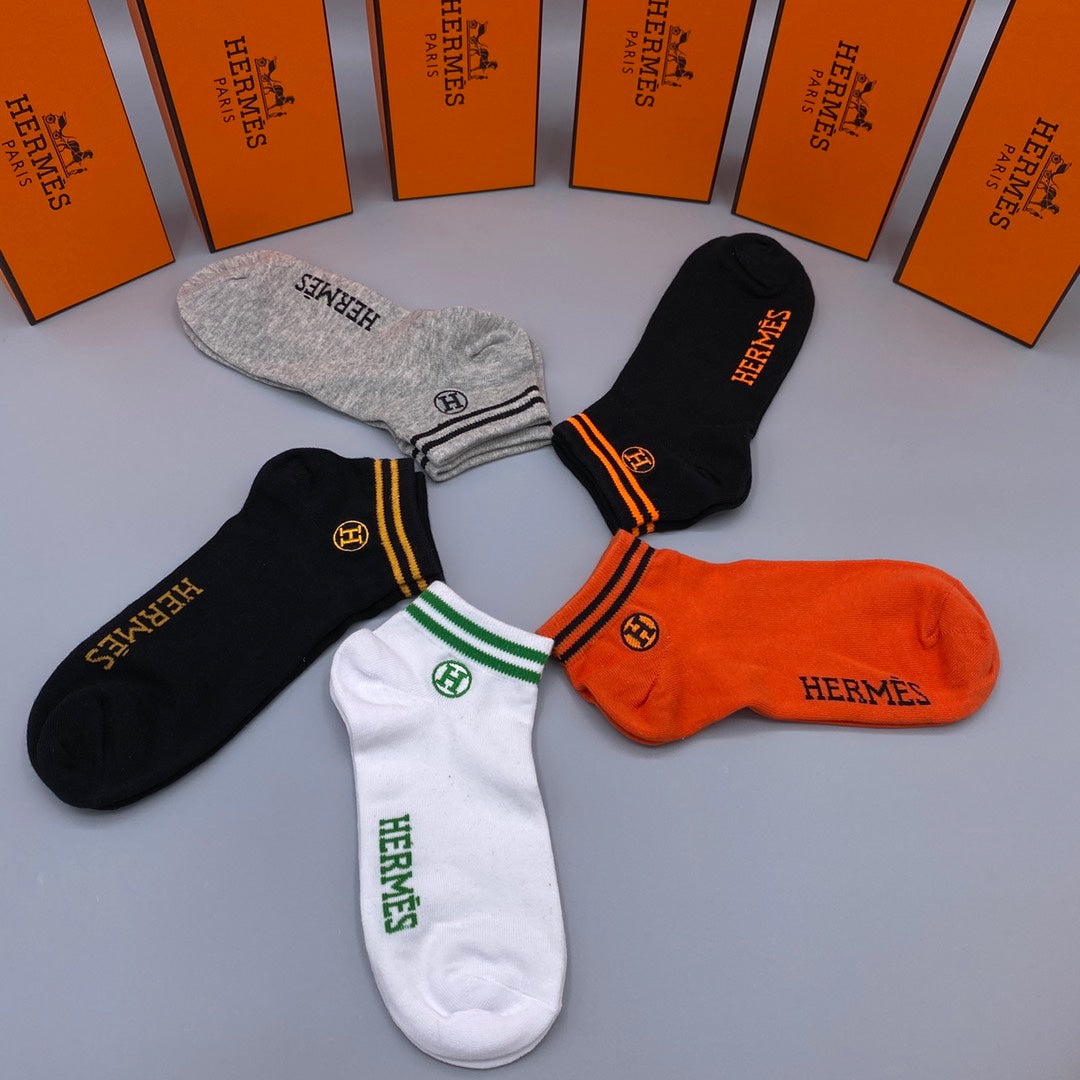 Hermes Heritage Logo Ankle Socks - Box of 5 Pairs