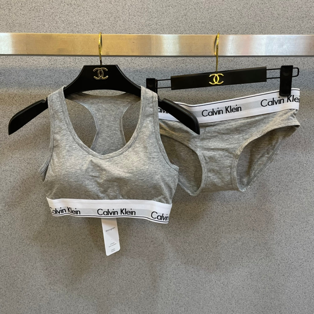 Calvin Klein Heather Grey Racerback Bra and Brief Set Women's Bra & Brief Set - 2-Piece Set