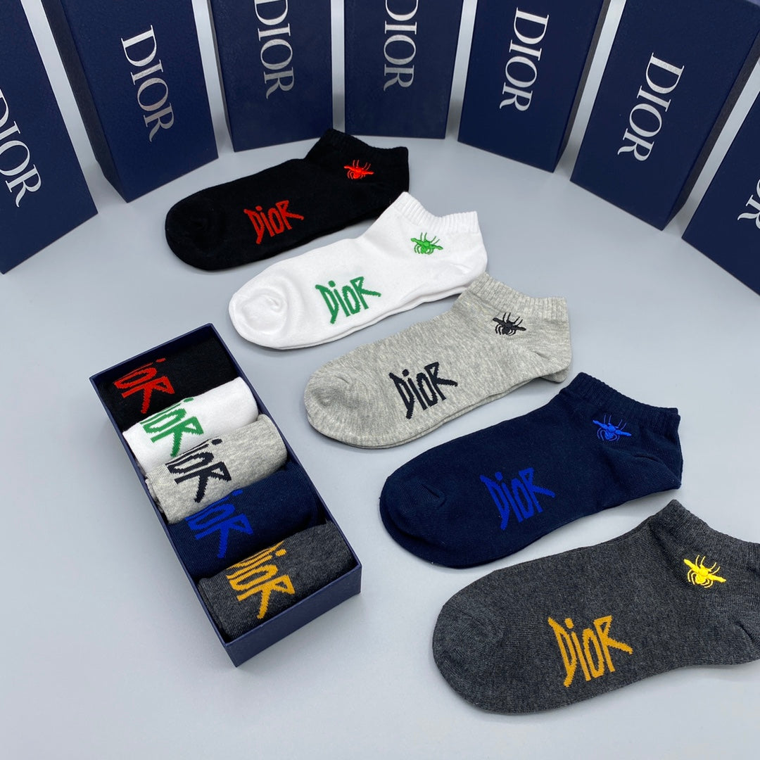 Dior Colourful Logo Details Ankle Socks - 5-Pair Set