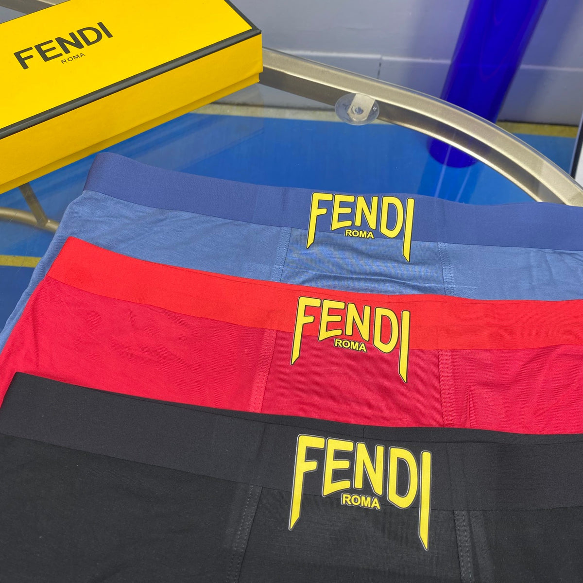 Fendi Modal Contrast Wordmark Men's Boxer Briefs - 3-Piece Box