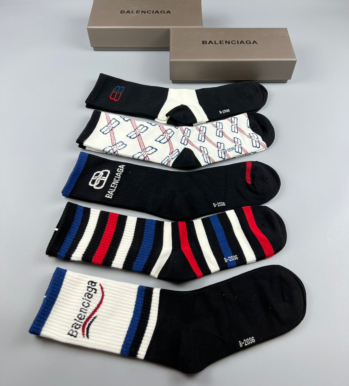 Balenciaga Varied Bb And Wordmark Crew Socks - 5-Pair Set