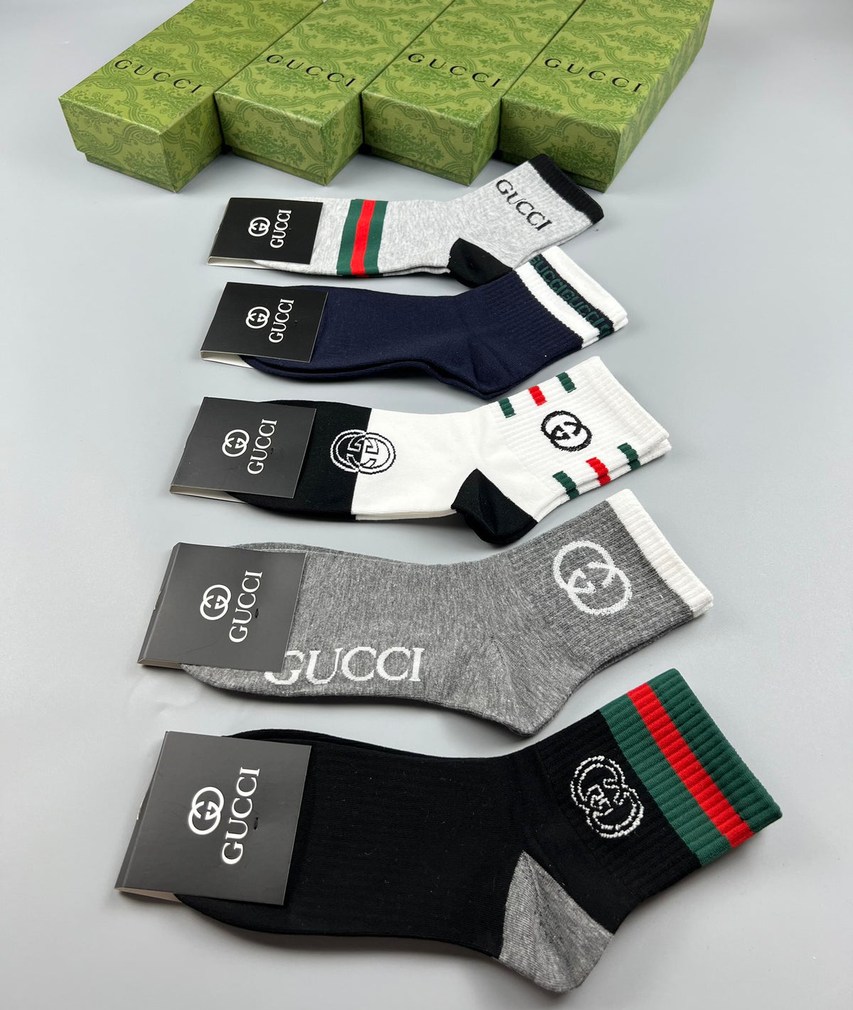 Gucci Red-And-Green Stripe Crew Socks - 5-Pair Set