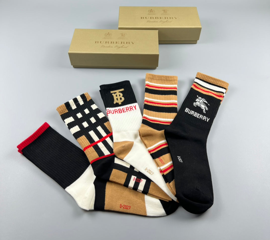Burberry Varied Cuff Crew Socks - 5-Pair Set
