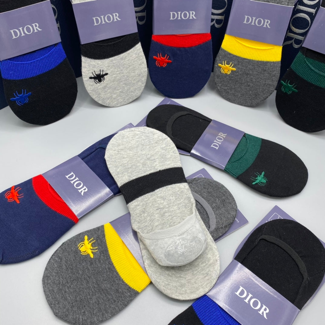 Dior Coloured Stripe Accents No-Show Socks - 5-Pair Set