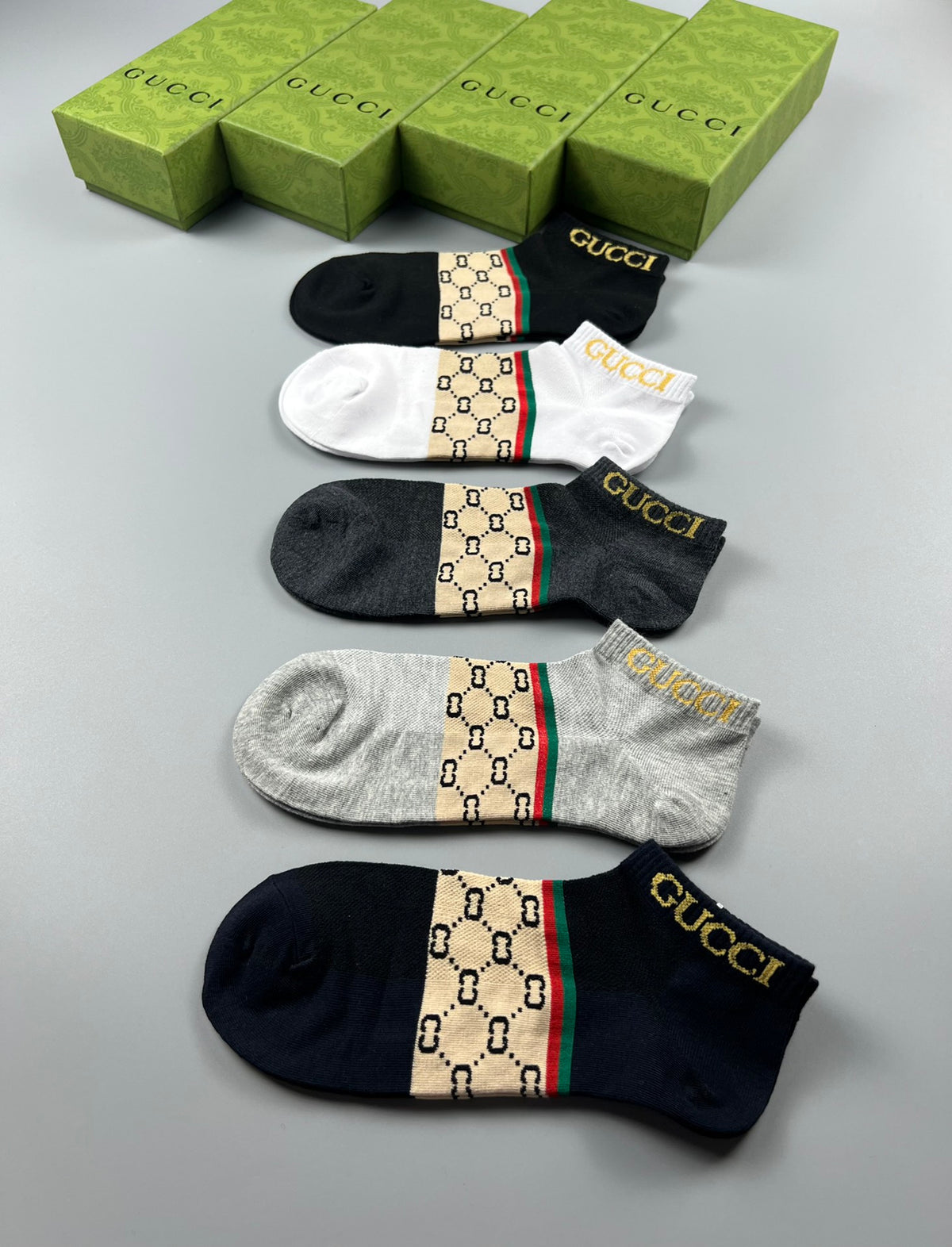 Gucci Check-Inspired Panels No-Show Socks - 5-Pair Set