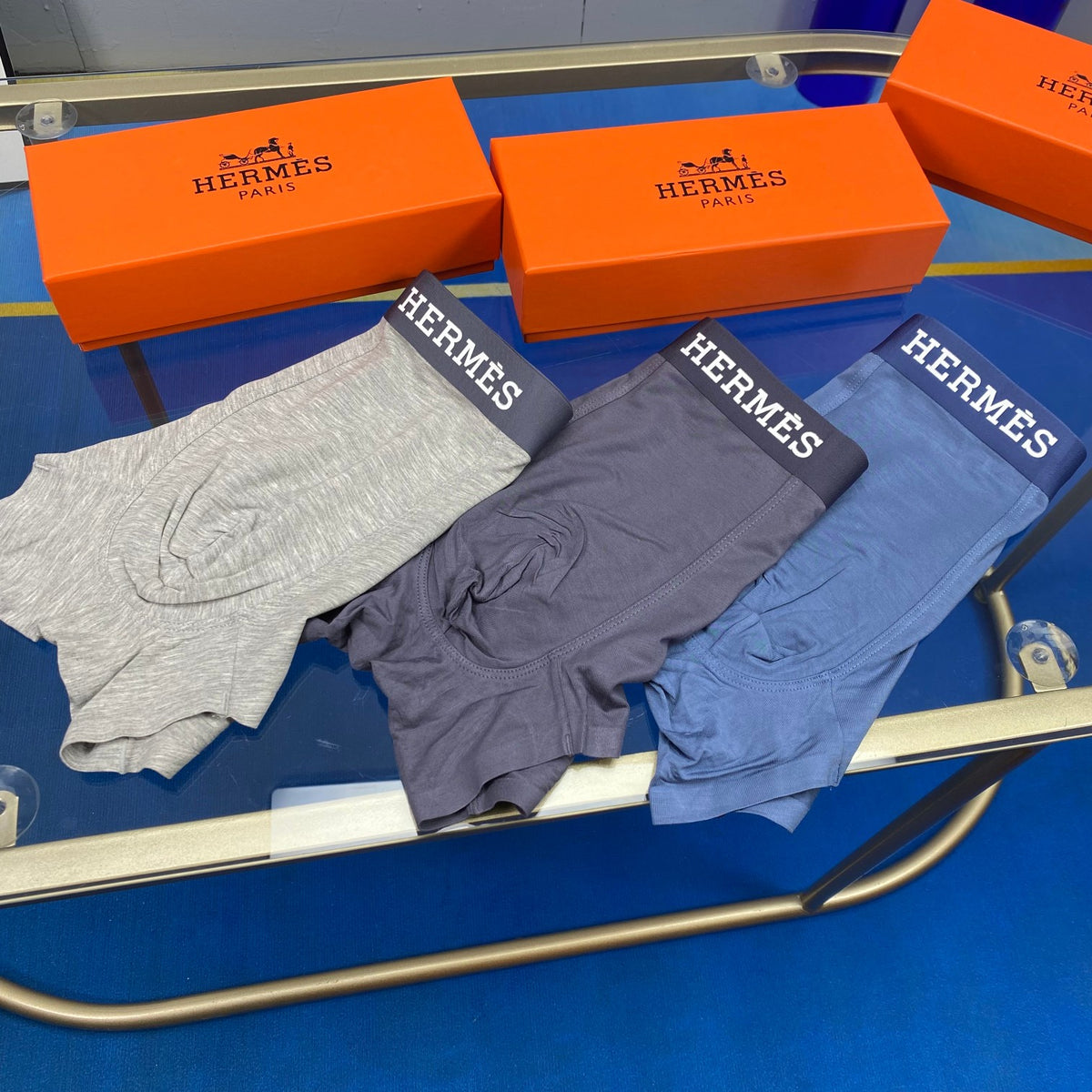 Hermes Modal Broad Contrast Wordmark Waistbands Men's Boxer Briefs - 3-Piece Box
