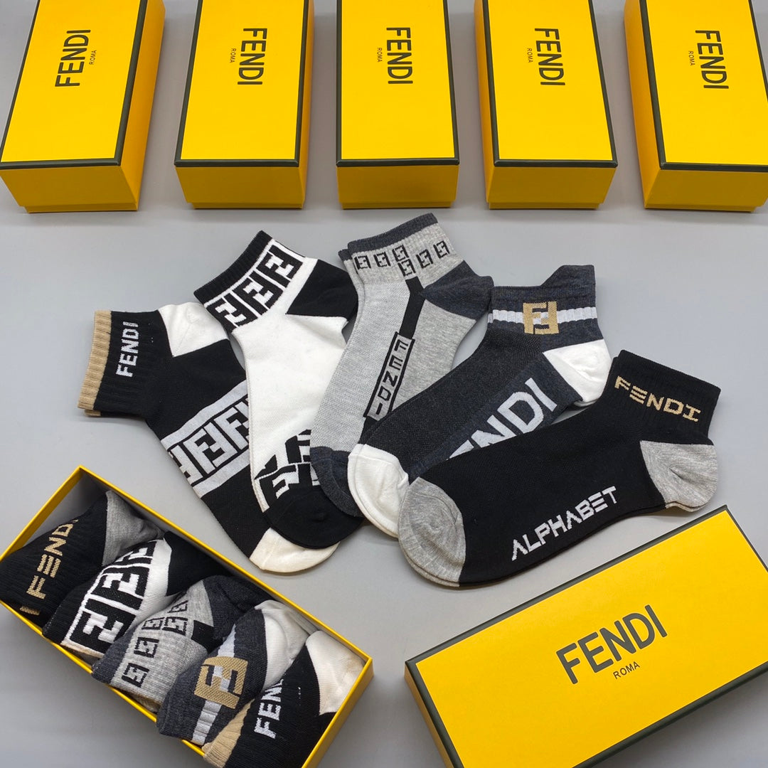 Fendi Varied Graphic Logos Ankle Socks - 5-Pair Set