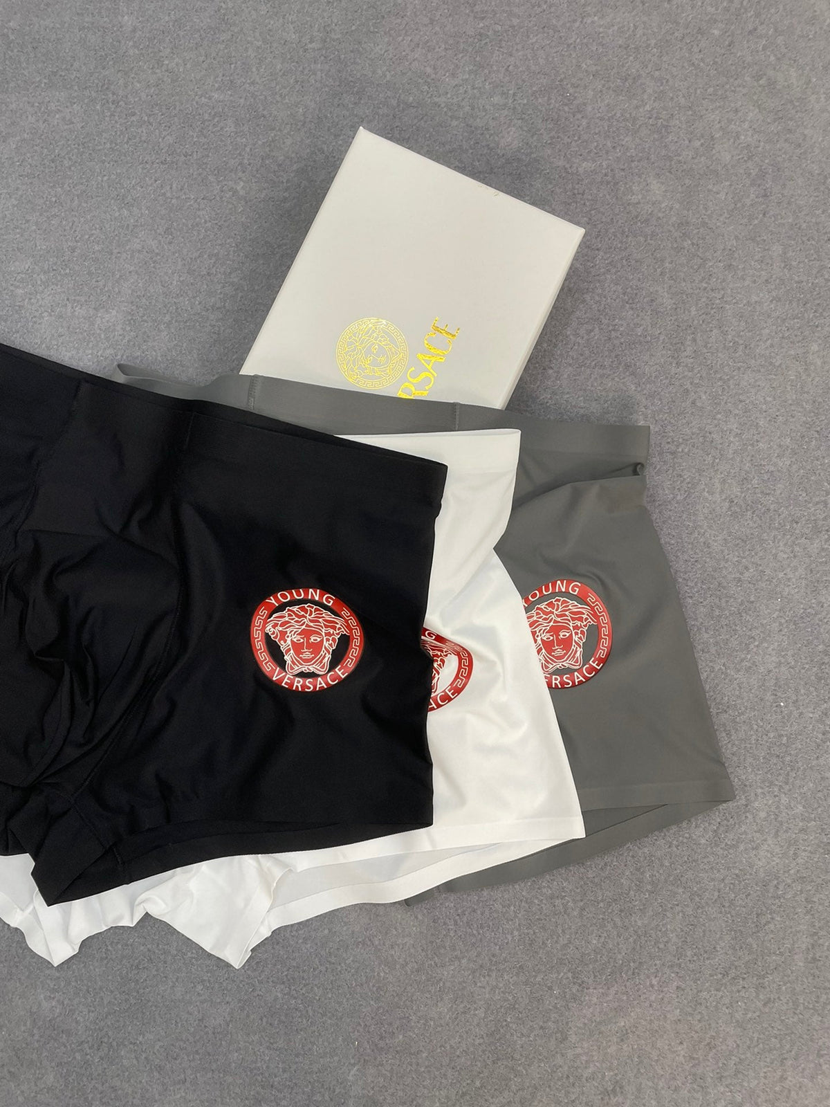 Versace Goat-milk silk Circular Medallion Details Men's Boxer Briefs - 3-Piece Box
