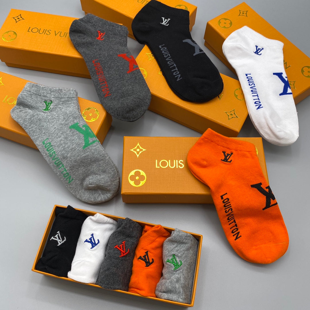 Louis Vuitton Contrast Initials No-Show Socks - 5-Pair Set