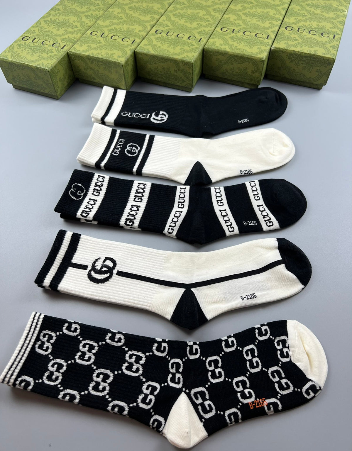 Gucci Cotton Geometric Linked Patterns Crew Socks - 5-Pair Set