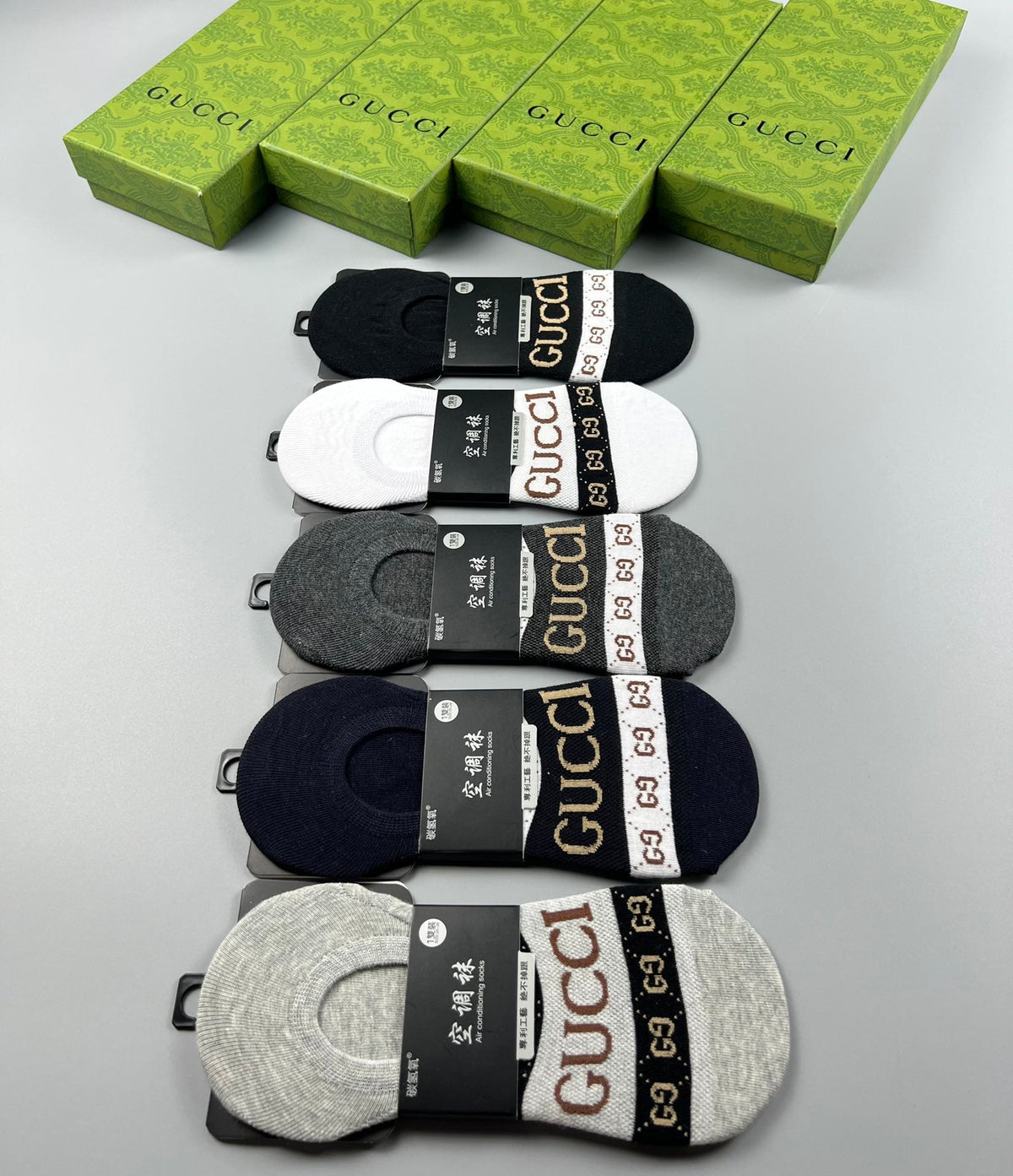 Gucci Cotton Visible Logo, Stripe Or Motif Details No-Show Socks - 5-Pair Set