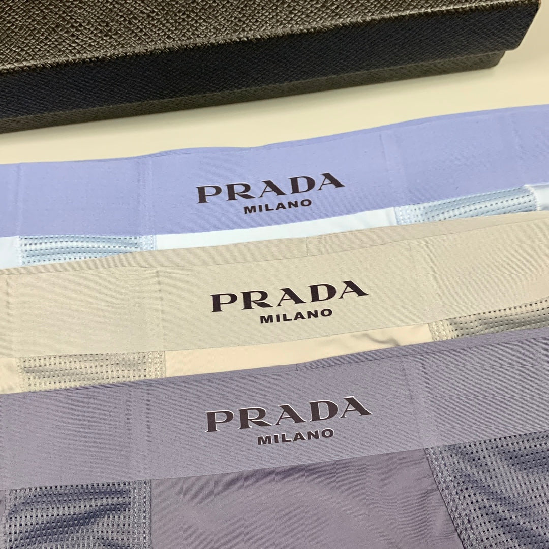 Prada Clean Logo Waistbands And Mesh Panels Men's Boxer Briefs - 3-Piece Box