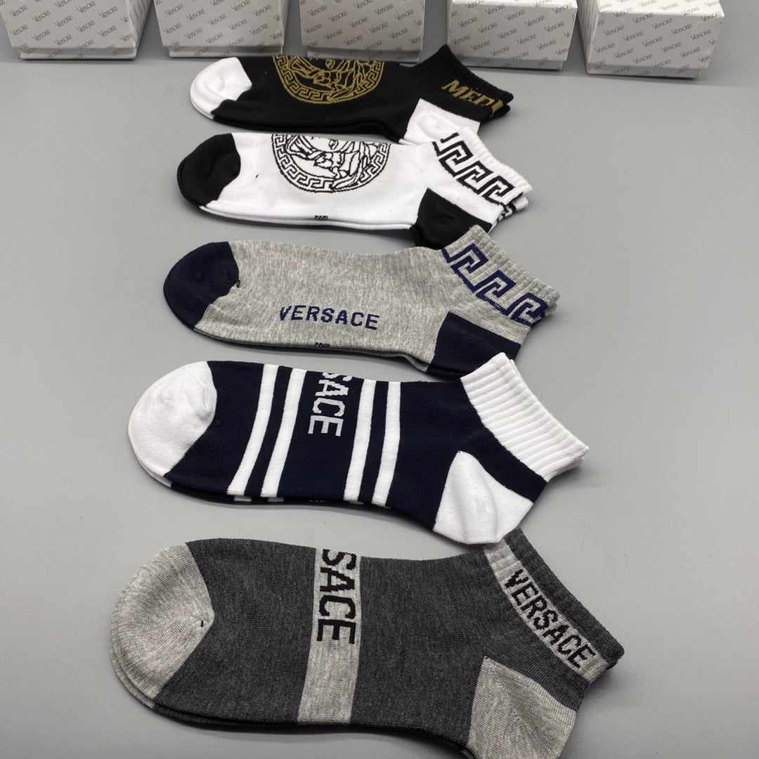 Versace Bold Medallion And Stripe Graphics Ankle Socks